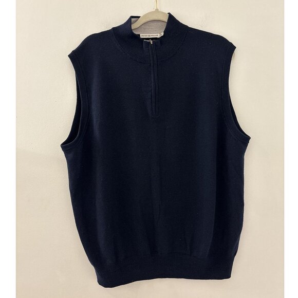 Peter Millar Men's Navy Blue Quarter Zip Merino Wool Vest Size XL Academia - Picture 1 of 3